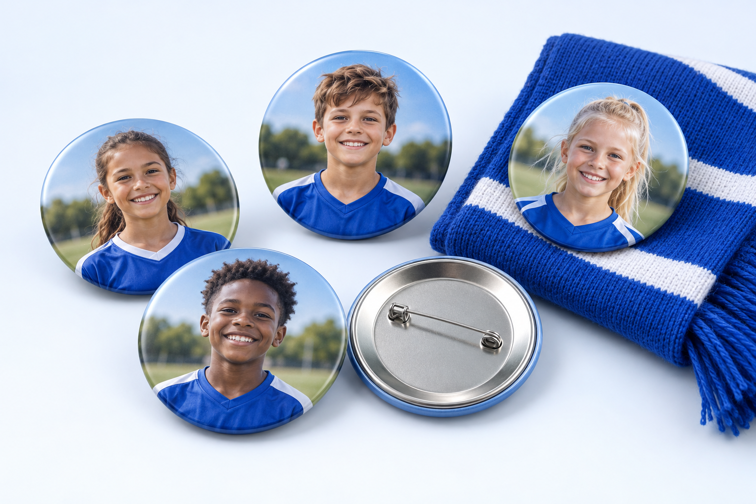 Round photo buttons of young players