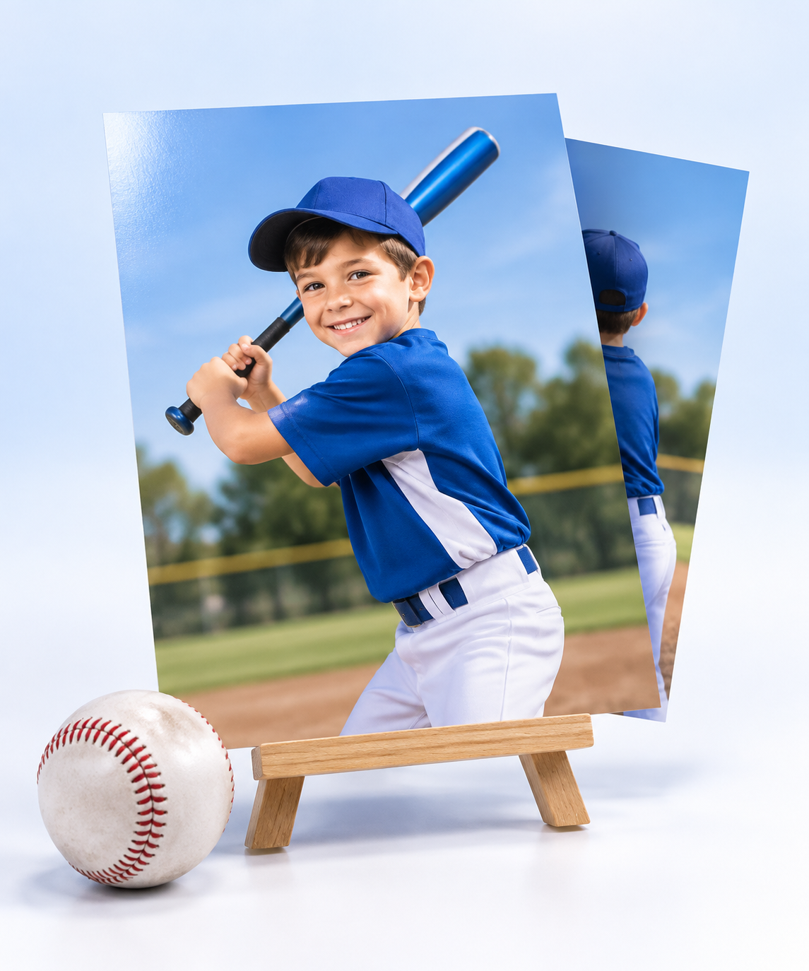 Baseball player photo print on a small easel
